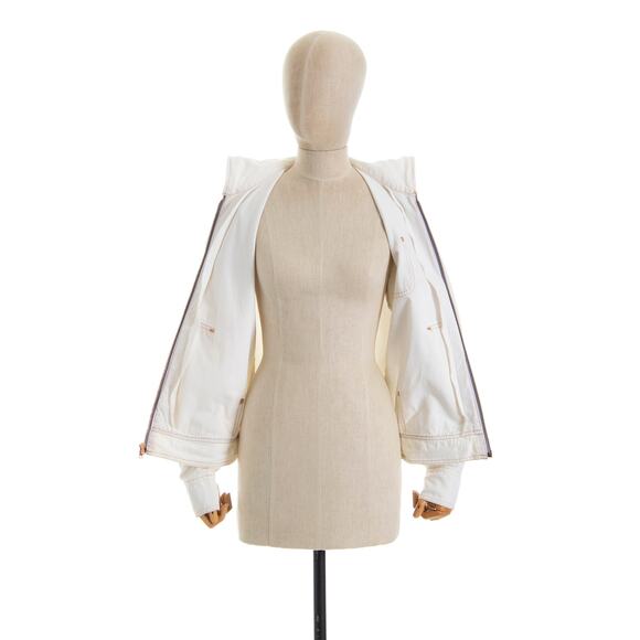 Vintage 1970s Jacket 70s LEVIS Orange Tab White Cotton Denim Hooded Zip Up Boho - Picture 6 of 10